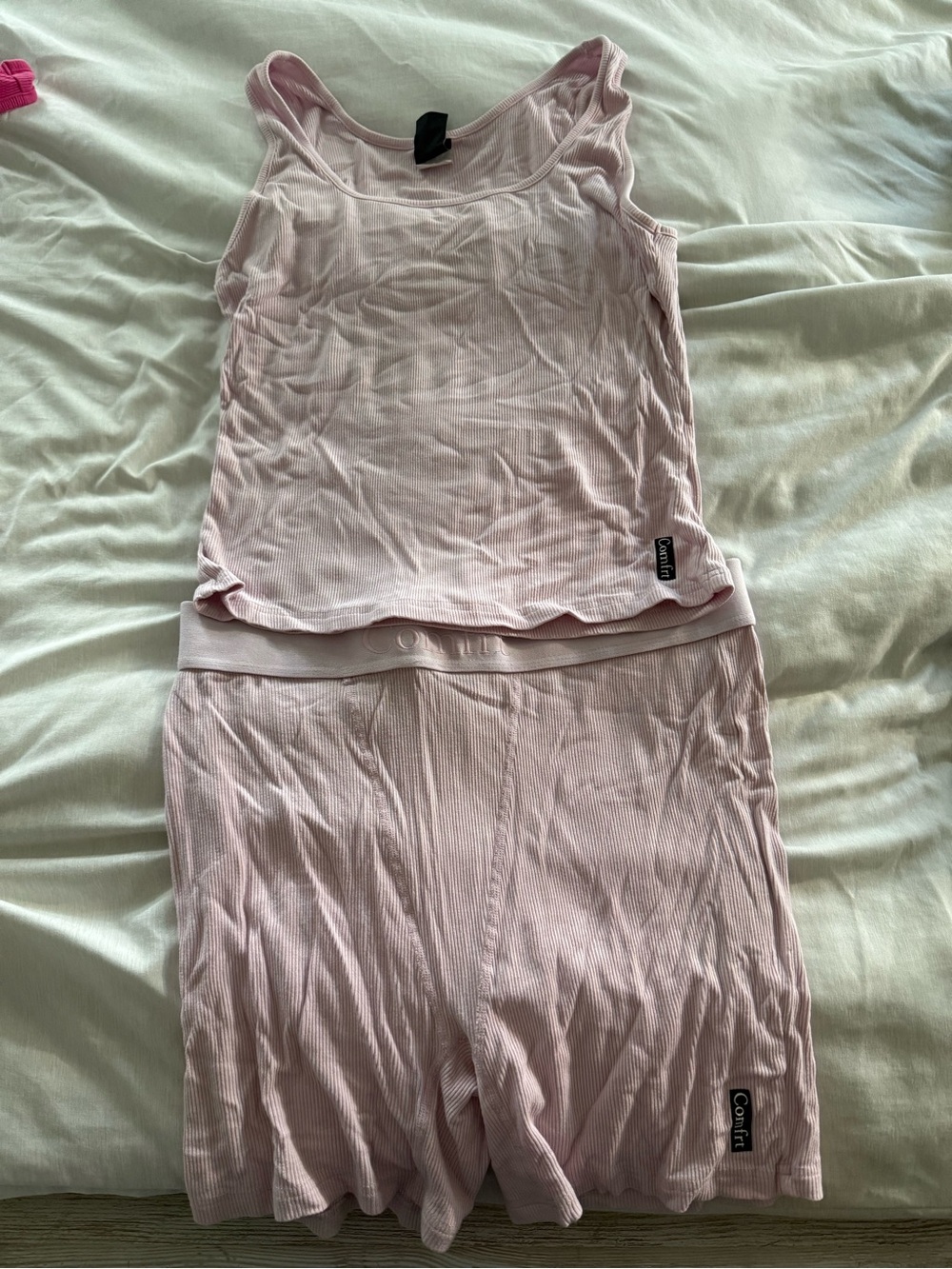 Comfortable Pink Ribbed Tank & Shorts Sleep Set